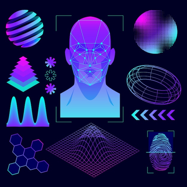 Vector gradient futuristic technology design elements collection