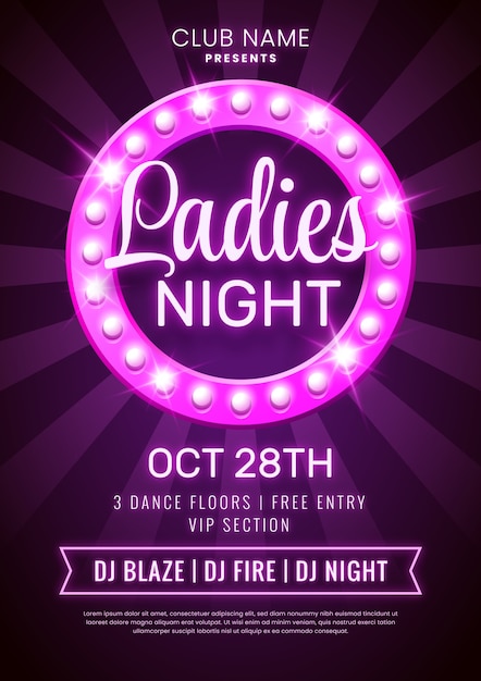 Gradient girls night neon poster template