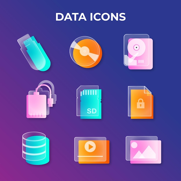 Gradient glassmorphism Data Icon pack