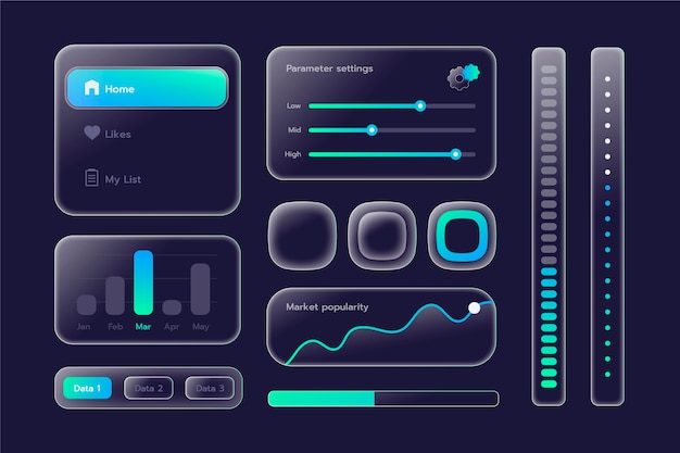 Gradient glassmorphism effect ui elements collection