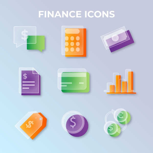 Gradient glassmorphism Finance Icon pack