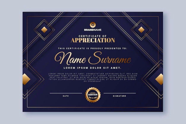 Gradient golden luxury certificate template