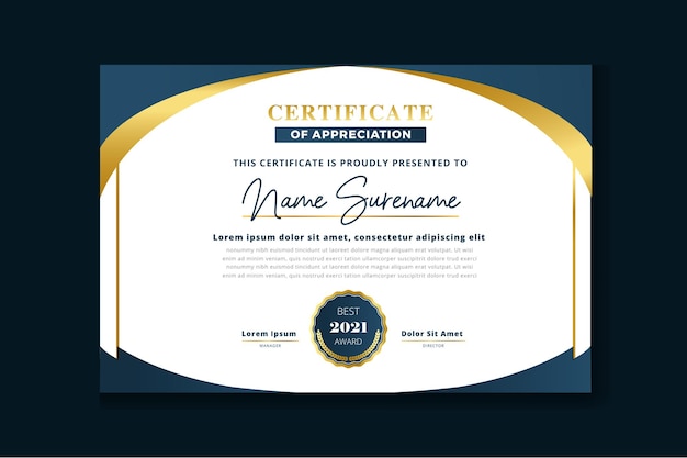 Gradient golden luxury certificate template