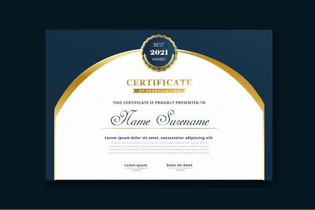 Gradient golden luxury certificate template