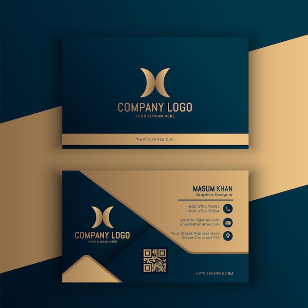 Gradient golden luxury horizontal business card Premium template