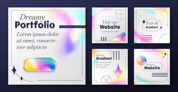 Gradient grainy instagram posts collection