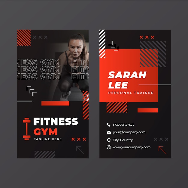 Gradient gym training and exercise vertical business card template