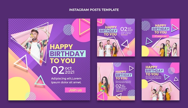 Gradient halftone birthday instagram posts