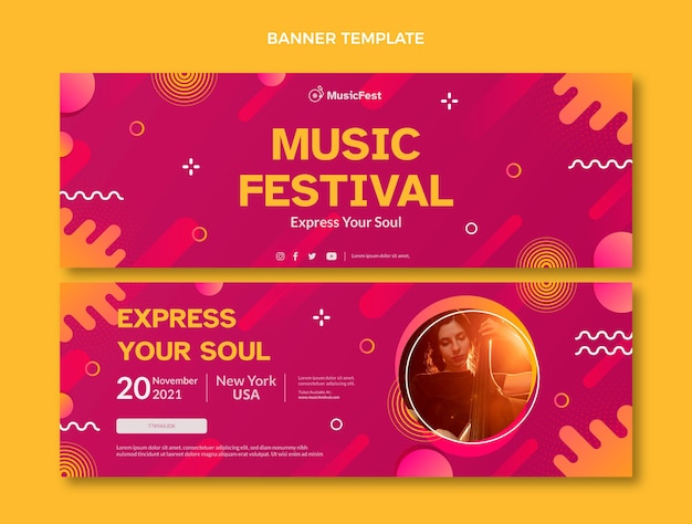 Vector gradient halftone music festival banners horizontal