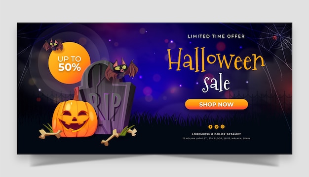 Gradient halloween horizontal sale banner template