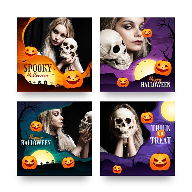 Gradient halloween instagram posts collection