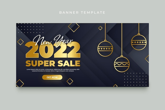 Gradient happy new year 2022 horizontal banner