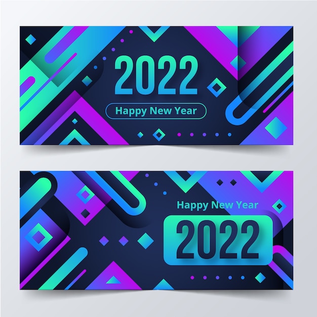 Gradient happy new year 2022 horizontal banners set