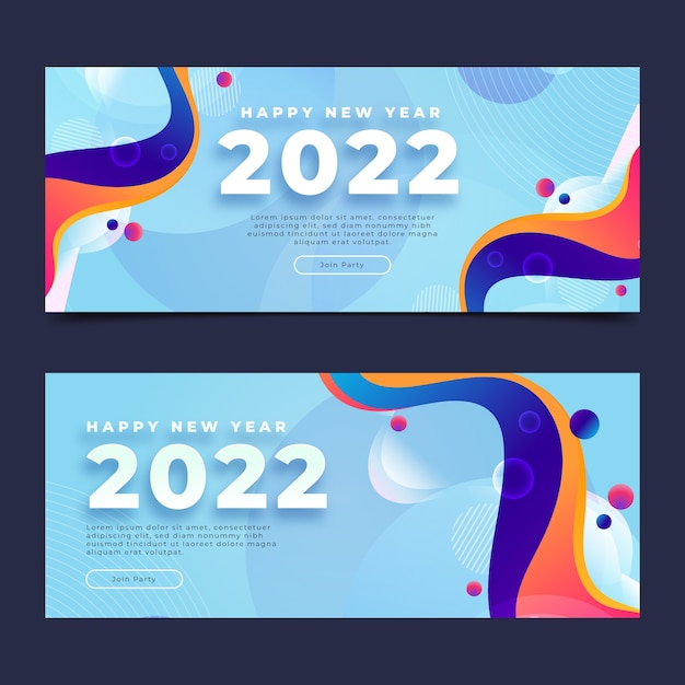 Gradient happy new year 2022 horizontal banners set