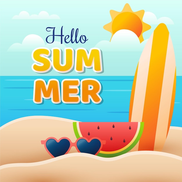 Gradient hello summer illustration