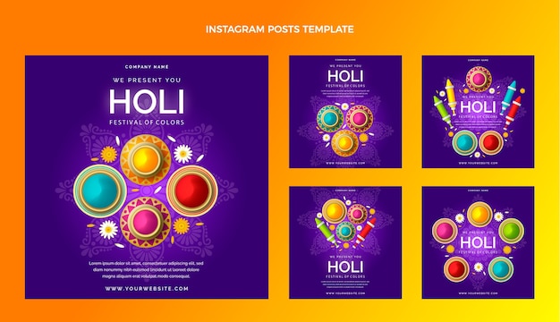 Gradient holi instagram posts collection