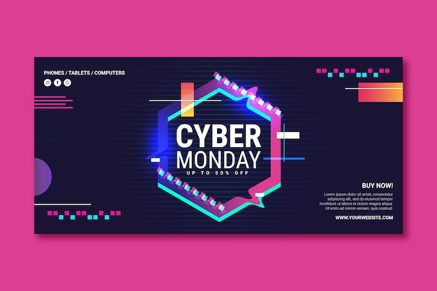 Gradient horizontal banner template for cyber monday sale