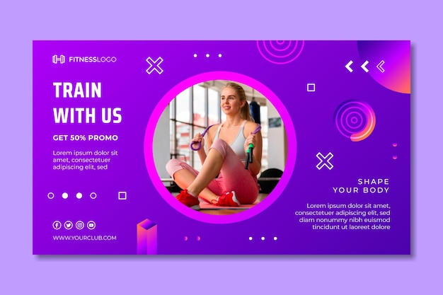 Gradient horizontal banner template for gym training