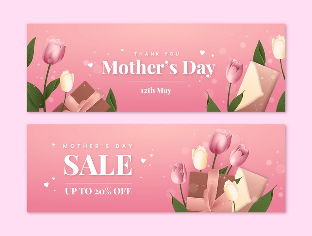 Vector gradient horizontal banner template for mother's day celebration