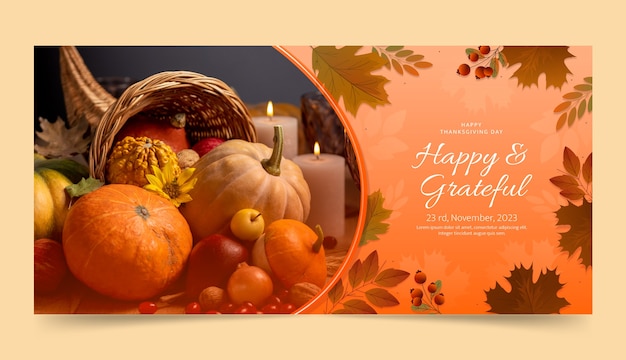 Gradient horizontal banner template for thanksgiving day celebration