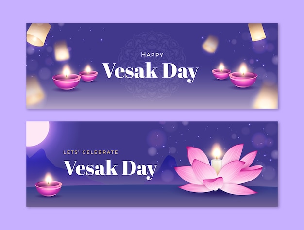 Gradient horizontal banner template for vesak festival celebration