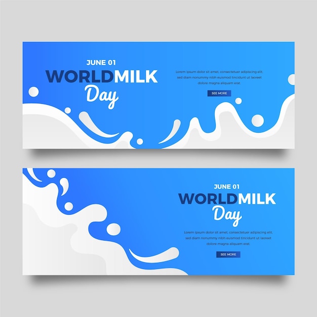 Gradient horizontal world milk day banners set