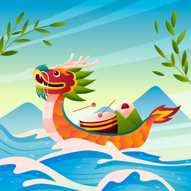 Gradient illustration for chinese dragon boat festival celebration