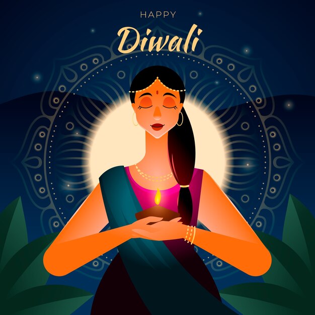 Vector gradient illustration for hindu diwali festival celebration