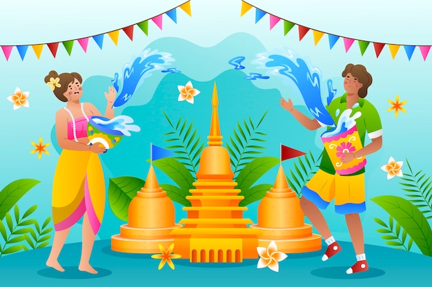 Vector gradient illustration for songkran water festival celebration