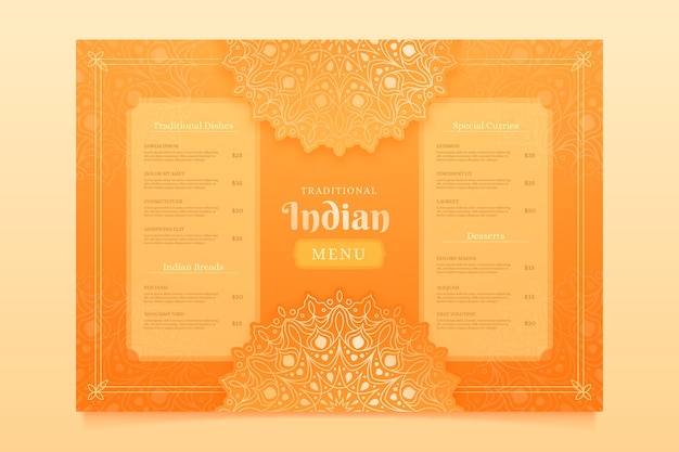 Vector gradient indian menu design template