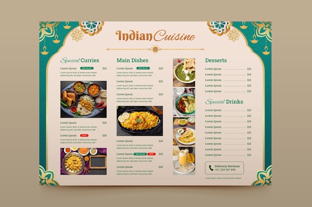 Vector gradient indian menu template