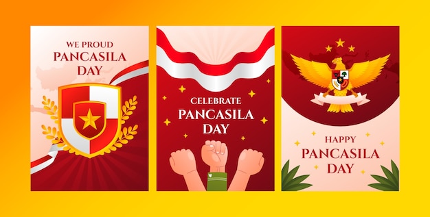 Vector gradient indonesian pancasila day greeting cards collection