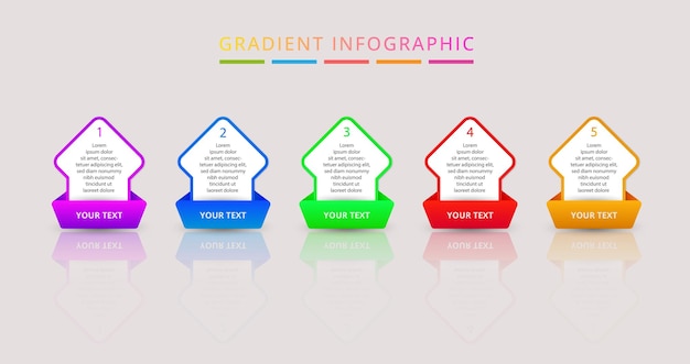 Gradient Infographic design with icons and 5 options or steps and scratch effect infographics