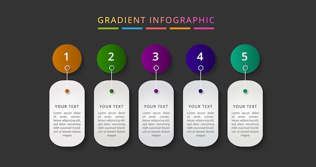 Gradient Infographic design with icons and 5 options or steps and scratch effect infographics