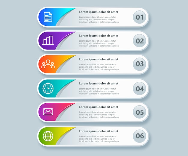 Gradient infographic set with 6 steps