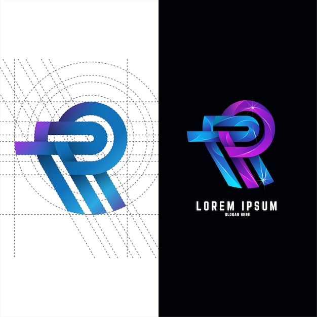 Gradient initial RP or PR letter logo template design