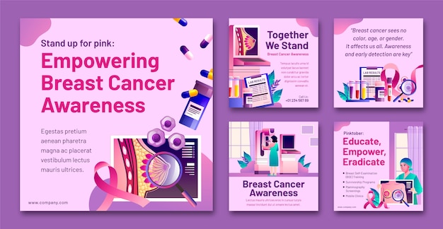 Gradient instagram posts collection for breast cancer awareness month