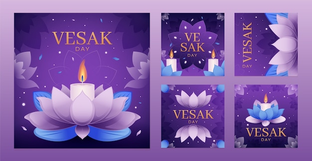 Gradient instagram posts collection for vesak festival celebration