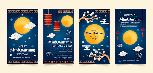 Gradient instagram stories collection for mid-autumn festival celebration