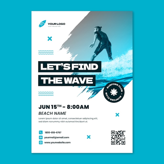 Gradient international surfing day vertical poster template