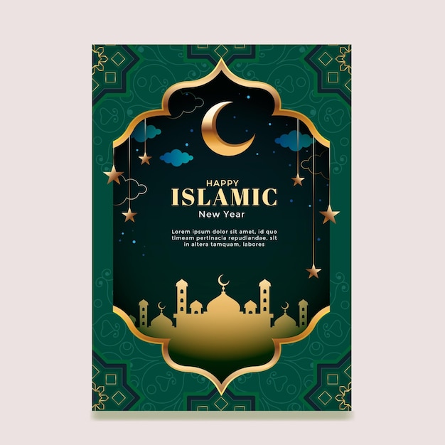 Gradient islamic new year vertical poster template