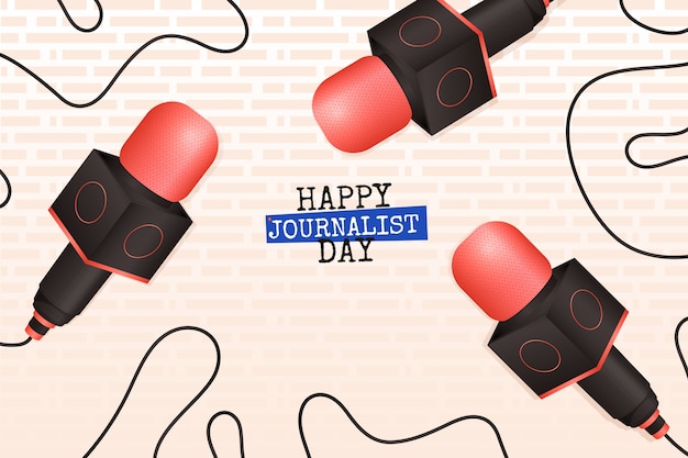 Gradient journalist day background with microphones