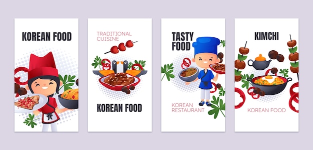 Gradient korean restaurant instagram stories set