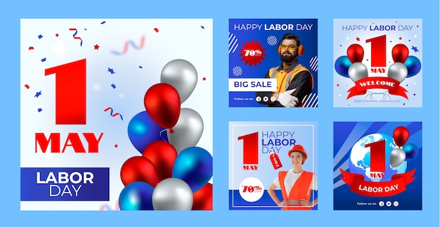 Gradient labor day instagram posts collection