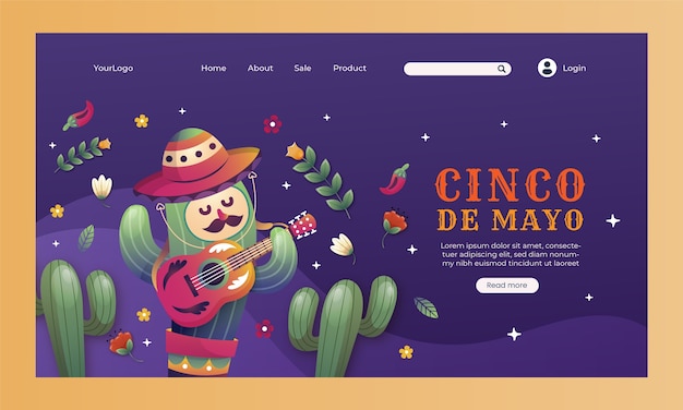 Gradient landing page template for cinco de mayo