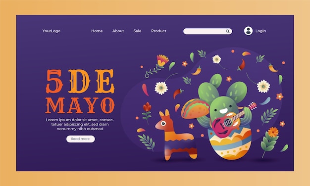 Gradient landing page template for cinco de mayo