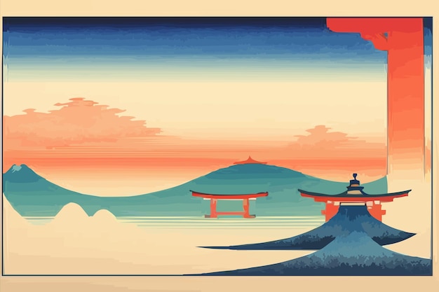 Vector gradient landscape with torii gate