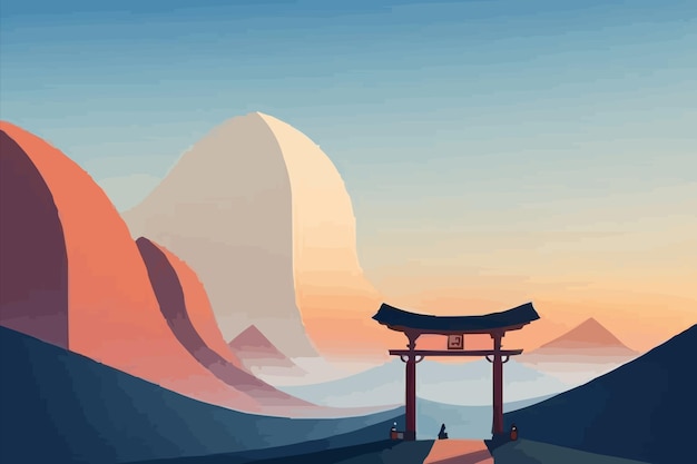 Vector gradient landscape with torii gate