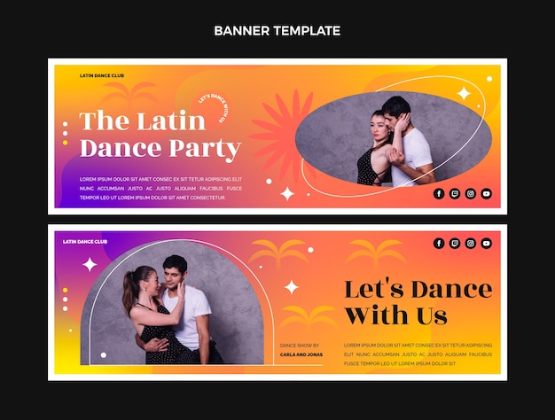 Gradient latin dance party horizontal banners