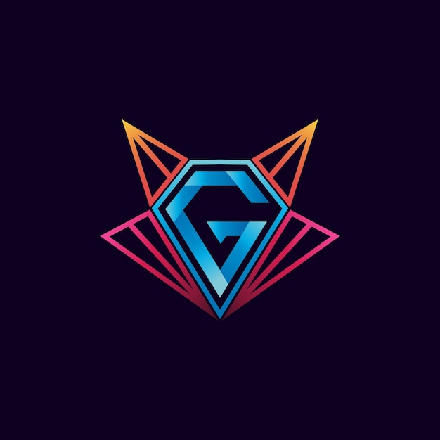 Gradient letter g and fox head with line style logo